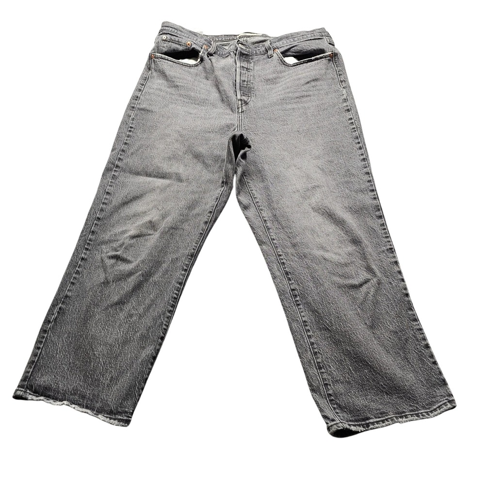 Levis Ribcage Straight Ankle Jeans Womens 16W Gray Denim High Rise Big E